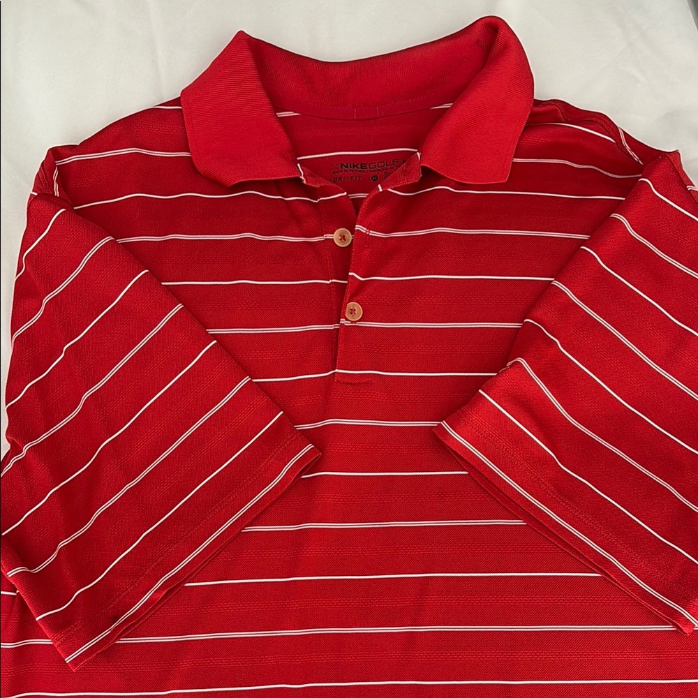 Nike Golf Dri-Fit Red Polo with White Stripes